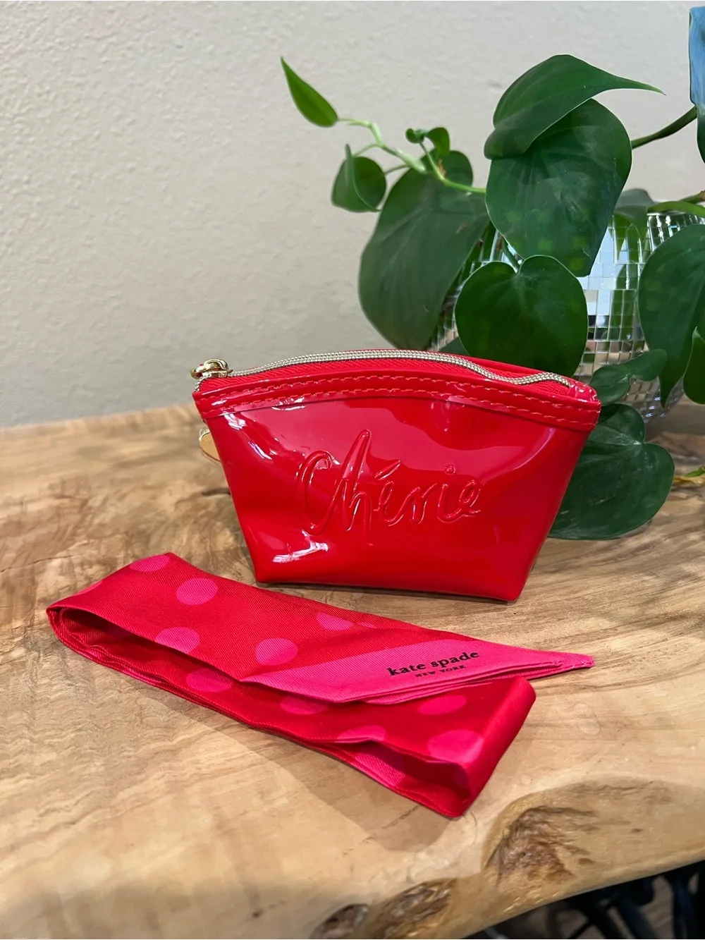 Kate Spade Red Patent Coin Purse with Polka Dot Scarf